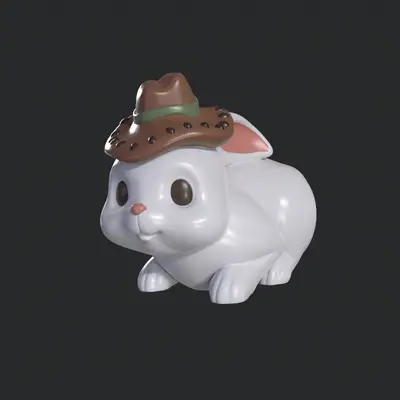 Cute Cowboy Hat Bunny - Multicolour