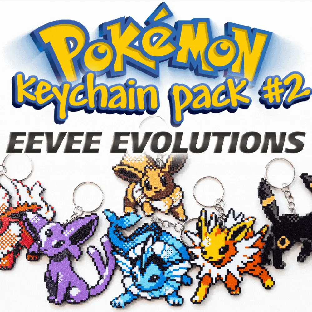 Pokemon Keychain Pack #2 Eevee Evolutions - Eevee, Flareon, Espeon, Vaporeon, Jolteon and Umbreon