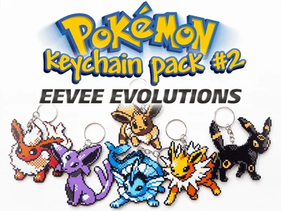 Pokemon Keychain Pack #2 Eevee Evolutions - Eevee, Flareon, Espeon, Vaporeon, Jolteon and Umbreon