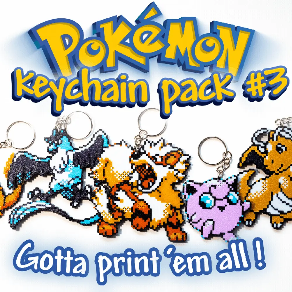 Pokemon Keychain Pack #3 - Charmander, Jigglypuff, Arcanine, Articuno, Dragonite
