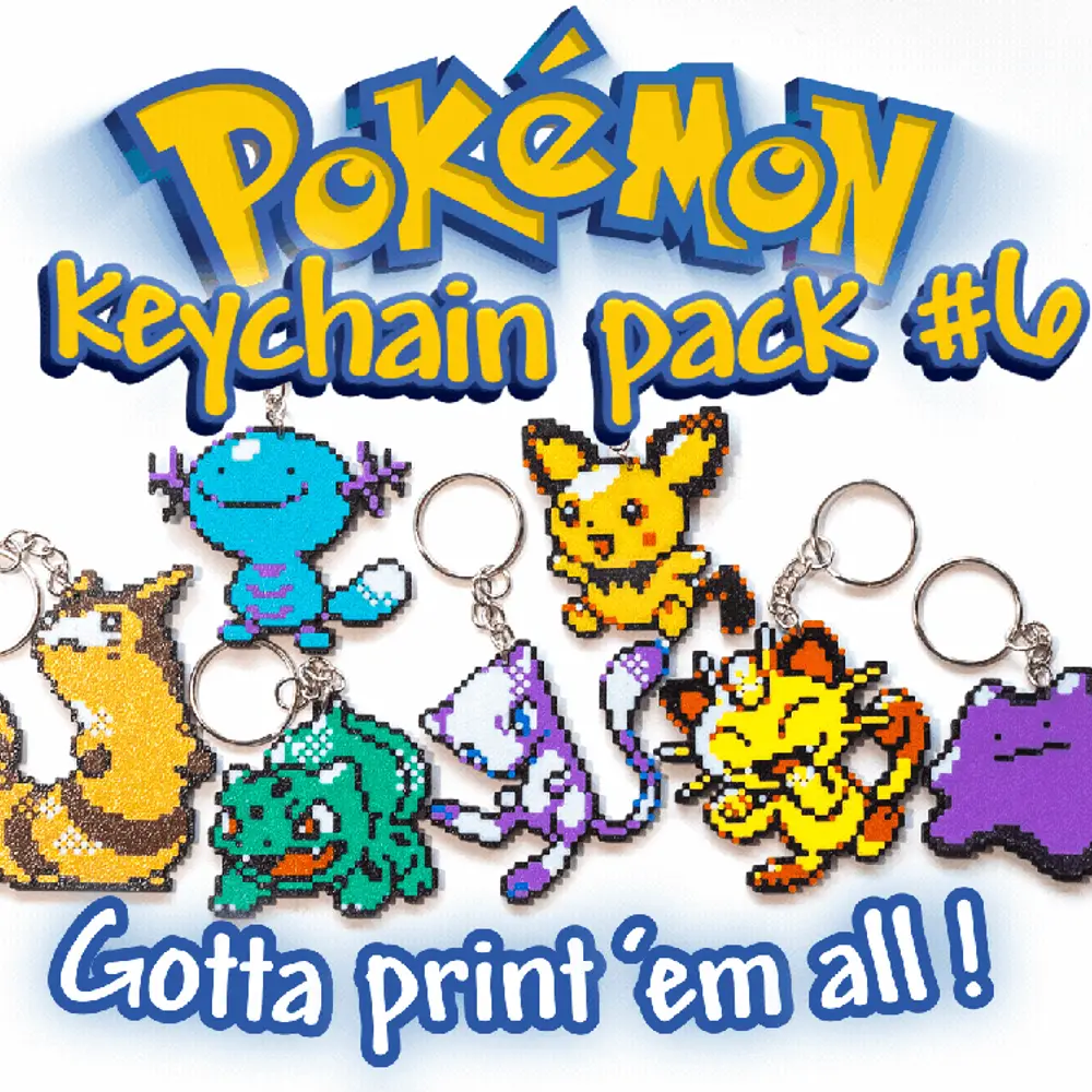 Pokemon Keychain Pack #6 - Bulbasaur, Pichu, Mew, Meowth, Ditto, Furret and Wooper