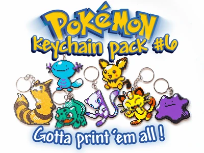 Pokemon Keychain Pack #6 - Bulbasaur, Pichu, Mew, Meowth, Ditto, Furret and Wooper