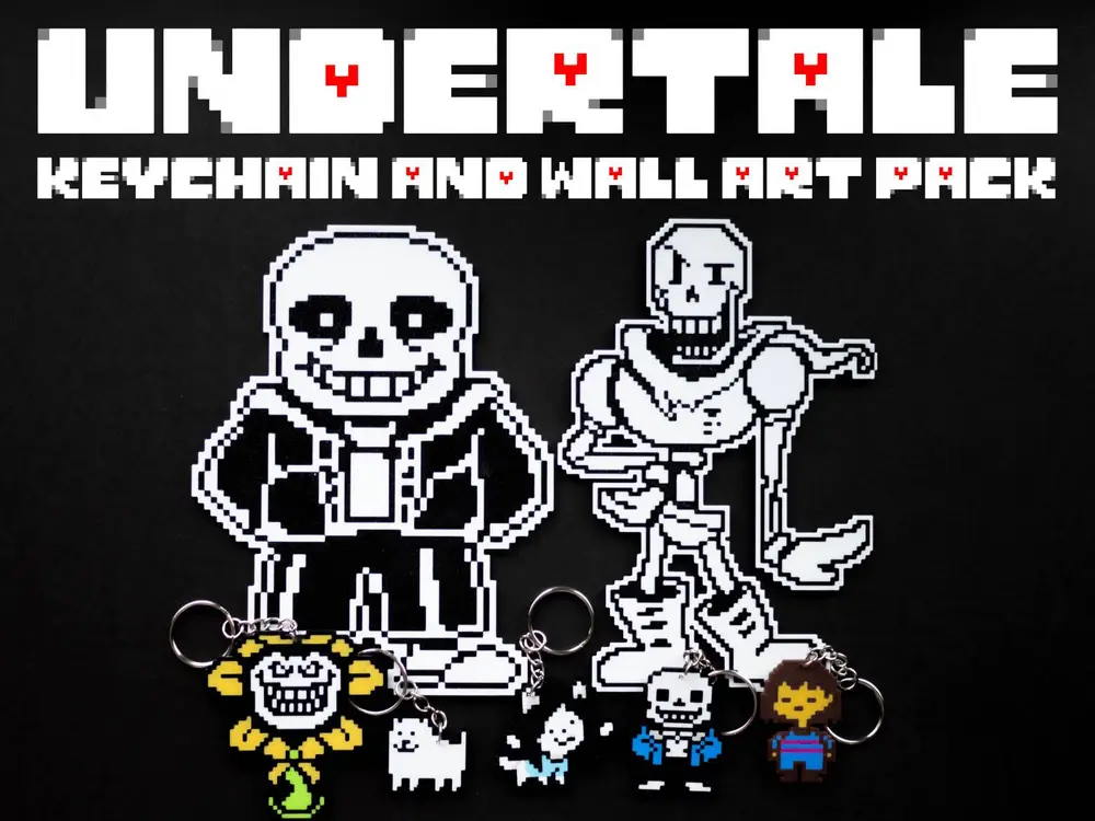 Undertale Keychain and Wall Art Pack - Sans, Annoying Dog, Flowey, Temmie, and Frisk
