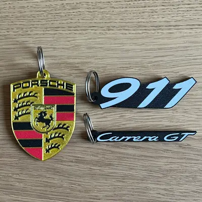 Porsche/911 logo + Carrera GT wordmark keychain - Portachiavi logo Porsche/911 + scritta Carrera GT
