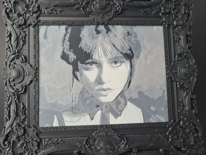 Wednesday Addams Hueforge portrait with it's baroque frame