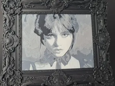 Wednesday Addams Hueforge portrait with it's baroque frame