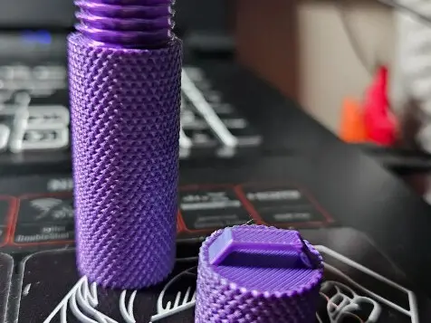 Keychain Container Small Pill Bottle with Threaded Cap and Knurled Body
