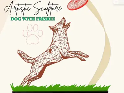 Dog with frisbee - artistic sculpture