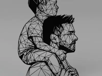 Low poly Dad & Son with stand