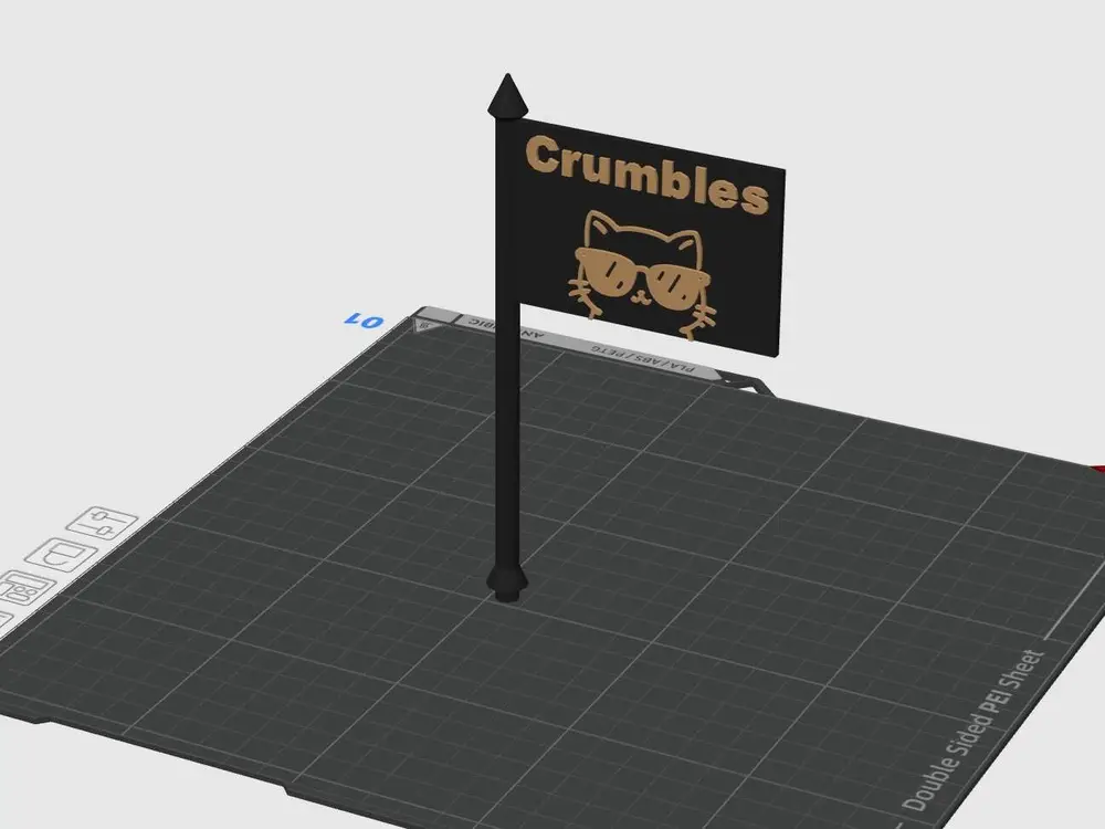 Cat box flag for claiming dominion over errant empty Amazon boxes (Crumbles is just an example name)