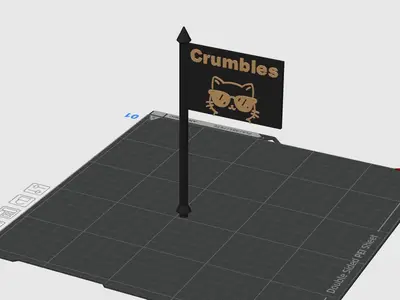 Cat box flag for claiming dominion over errant empty Amazon boxes (Crumbles is just an example name)