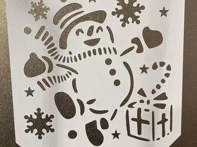 Snowman with present - Christmas - Stencil template