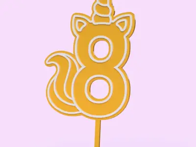 Number 8 unicorn cat birthday Cake candle