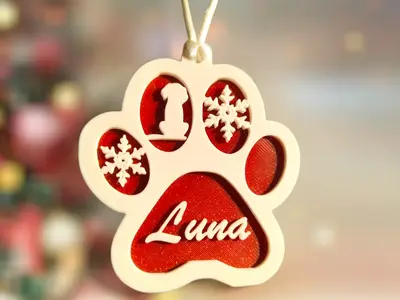 Customizable Christmas Ornament for Dogs - Paw Print