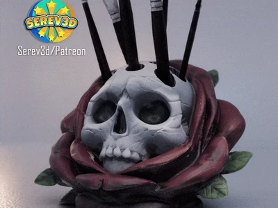 Skull Rose - Pen & Brush holder - desk organizer - Serev3D