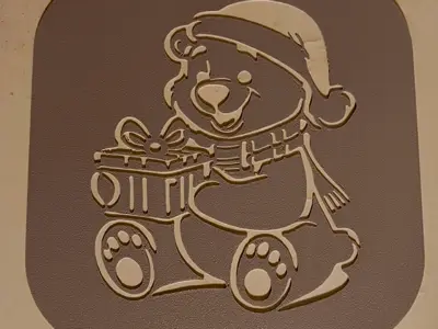 Christmas Teddy Bear 2 with present - Stencil