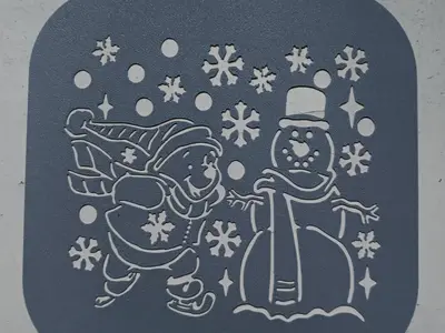Christmas Teddy Bear 3 with Snowman - Stencil