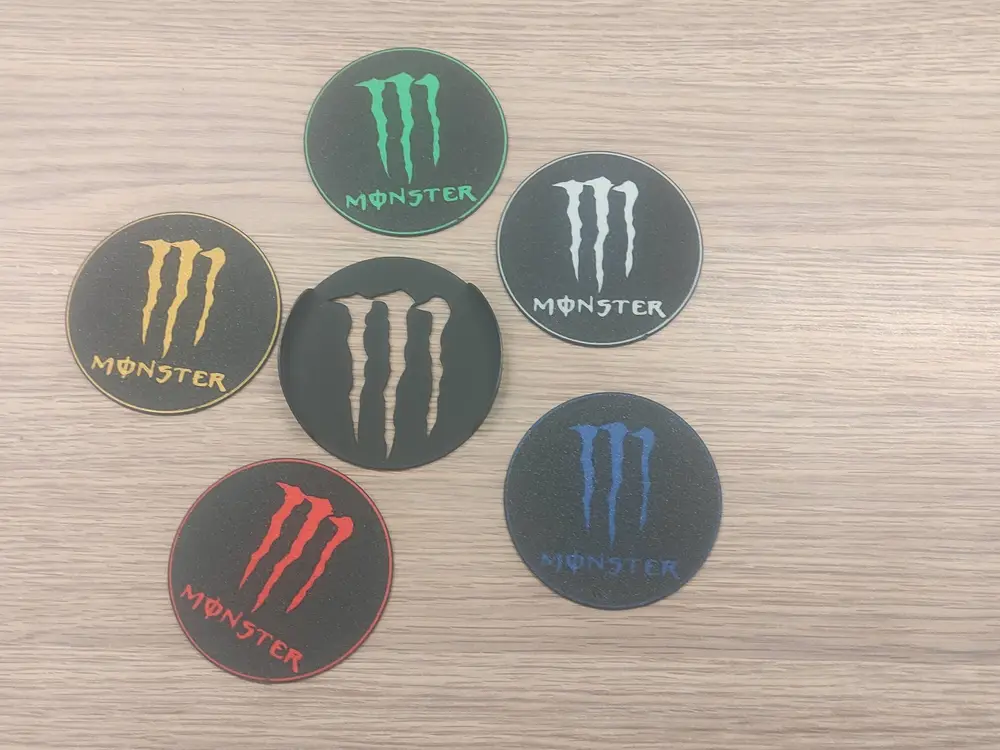Stand for five coasters + coaster with Monster energy motif