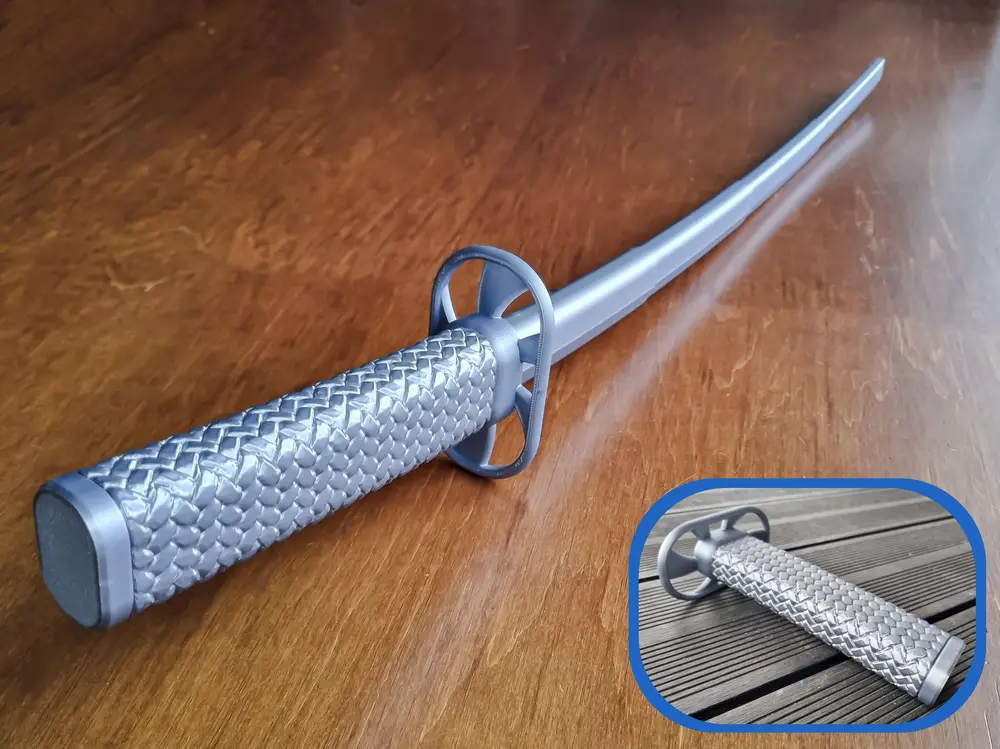 Silver Knitted Katana (no support, print in place)