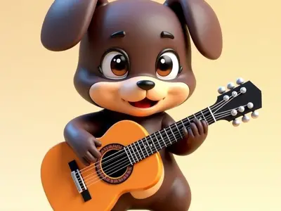 Dog playing guitar
