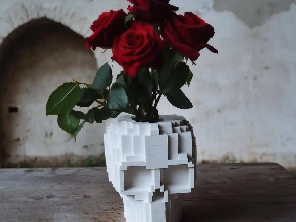 Pixel Skull Vase for Modern Home Decor