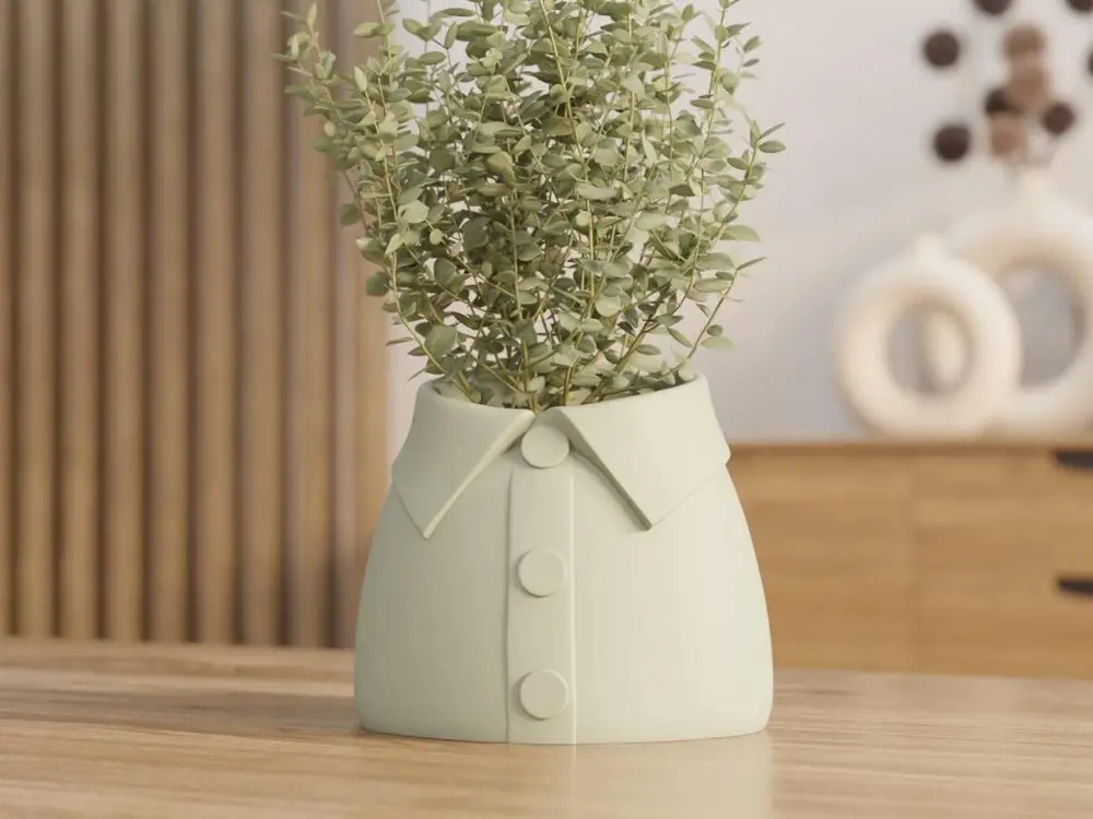 Shirt Vase – Cute 3D Printed Flower Holder with Collar and Button Design