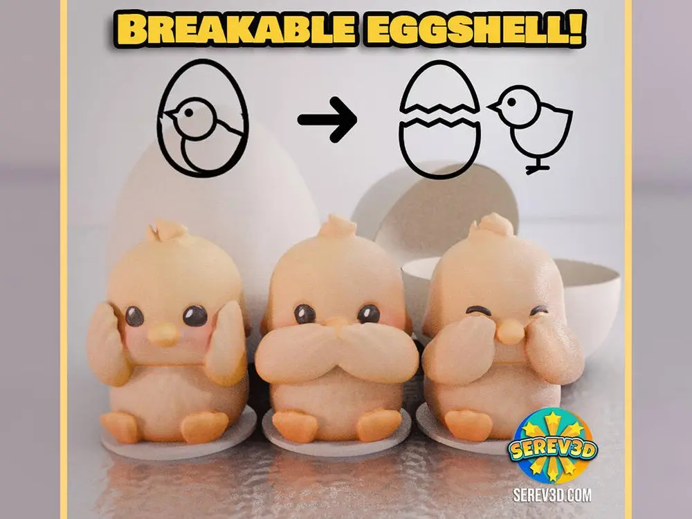 Cute Easter 3 Wise Chicks - in BREAKABLE EGG!