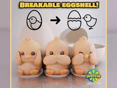 Cute Easter 3 Wise Chicks - in BREAKABLE EGG!