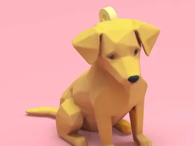 low poly dog keychain