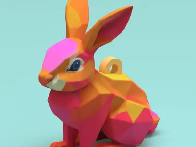 low poly bunny keychain