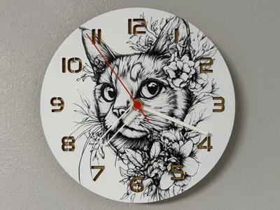 wall / desk clock Cat in Flowers
