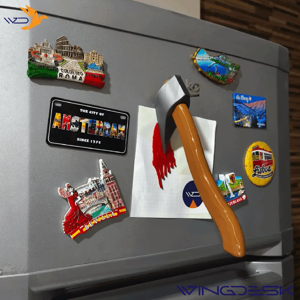 Magnetic Axe with blood for fridge