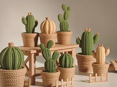 Knitted cactus ornament storage box 针织仙人掌摆件｜收纳盒子 螺纹组装｜免支撑易打印