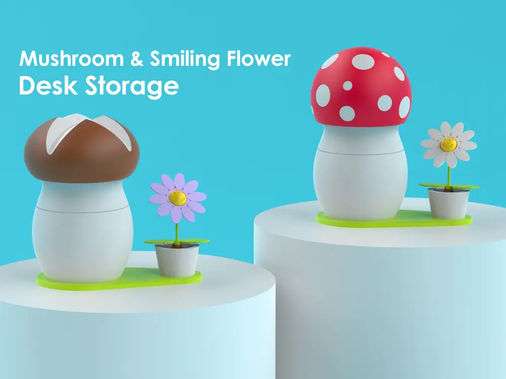Mushroom & Smiling Flower Desk Storage