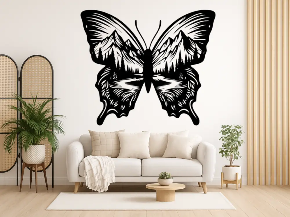 WallArt Butterfly Mountains Landscape