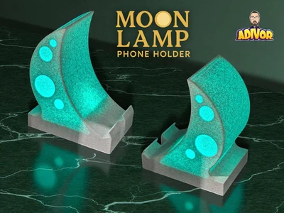 Crescent Moon Phone Stand with LED Base and Crater Design