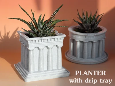 Square Greek Temple Planter with drip tray