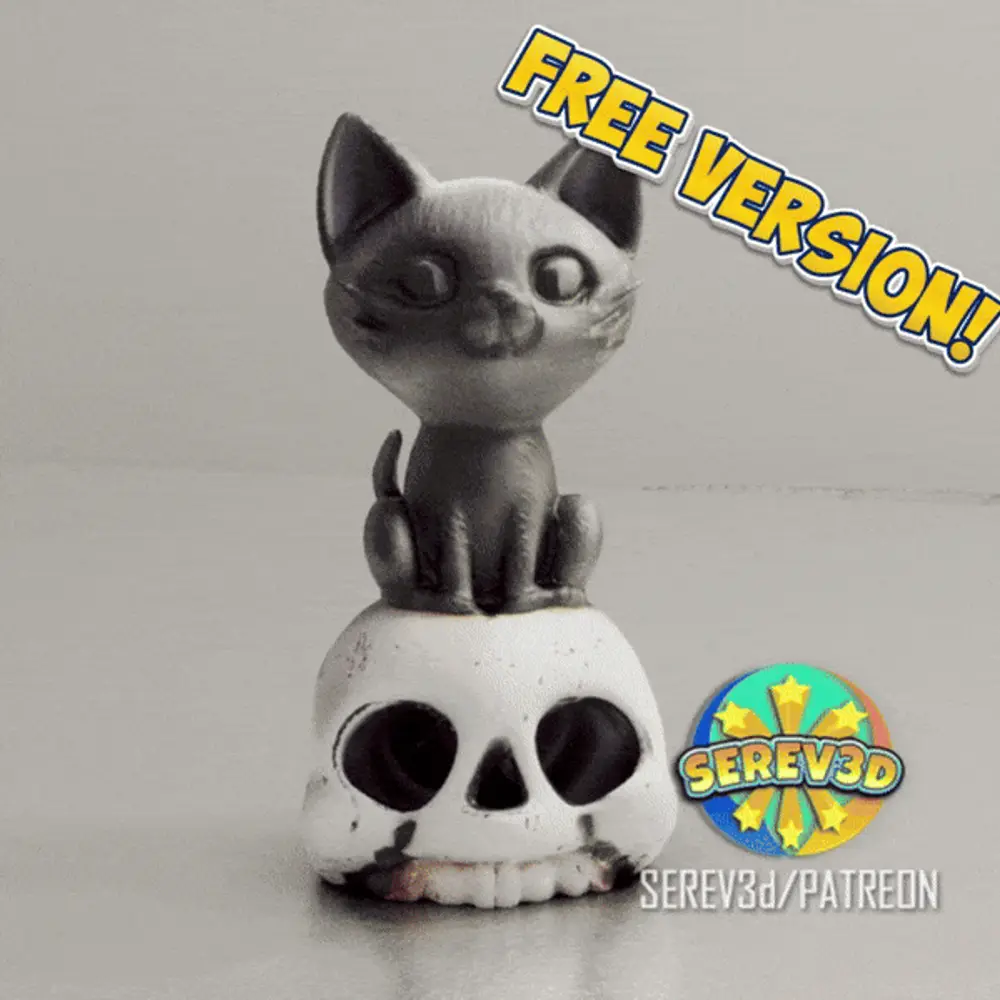 Cat on Skull - Spooky Halloween Figurine - No Supports 3D Print STL/3MF