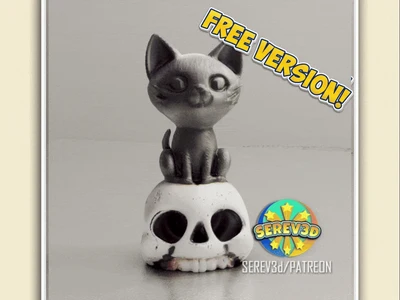 Cat on Skull - Spooky Halloween Figurine - No Supports 3D Print STL/3MF