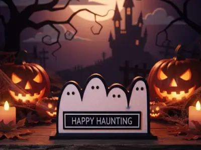 Ghost "Happy Haunting" Decor