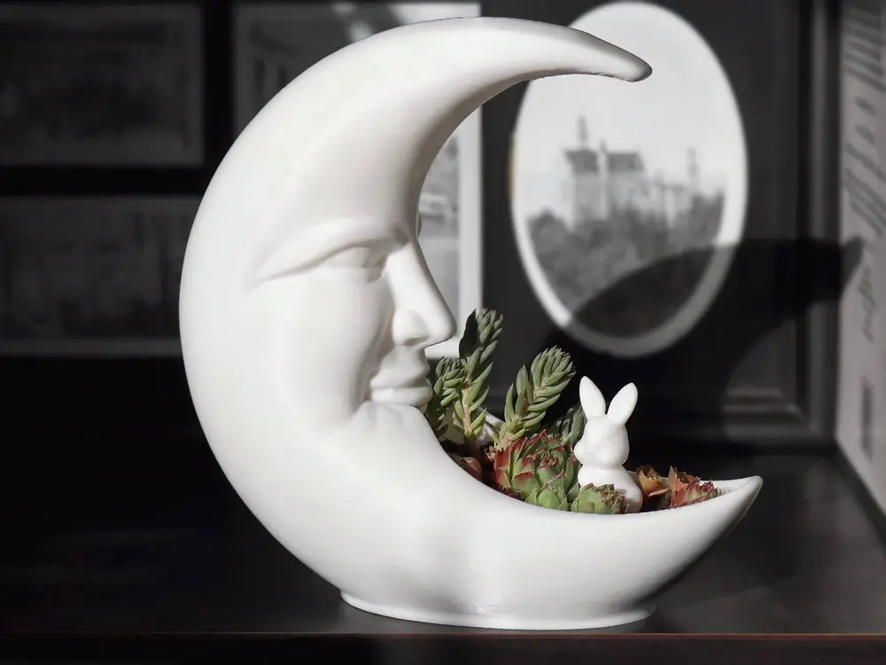 Moon Planter with Rabbit