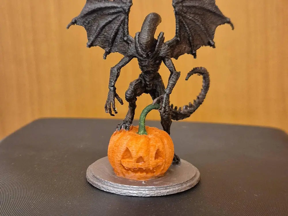 Xenomorph with Bat Wings on a Pumpkin – Halloween Edition