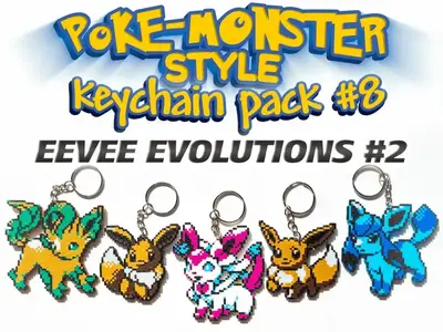 Pokemon Keychain Pack #8 Eevee Evolutions #2 - Glaceon, Leafeon and Sylveon