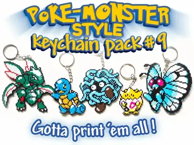 Pokemon Keychain Pack #9 Scyther, Squirtle, Tangela, Togepi and Butterfree