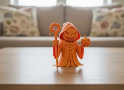 Halloween pumpkin wizard figure