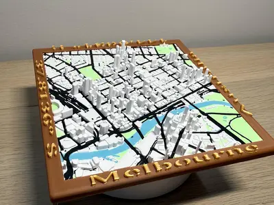 Melbourne Australia 3D Map Model with Custom Frame w/ Longitude and Latitude