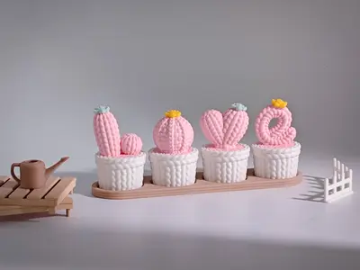 LOVE · 针织仙人球摆件 ｜螺纹组装｜免支撑易打印 Knitted Cactus Sculpture | Ribbed Assembly | No Support