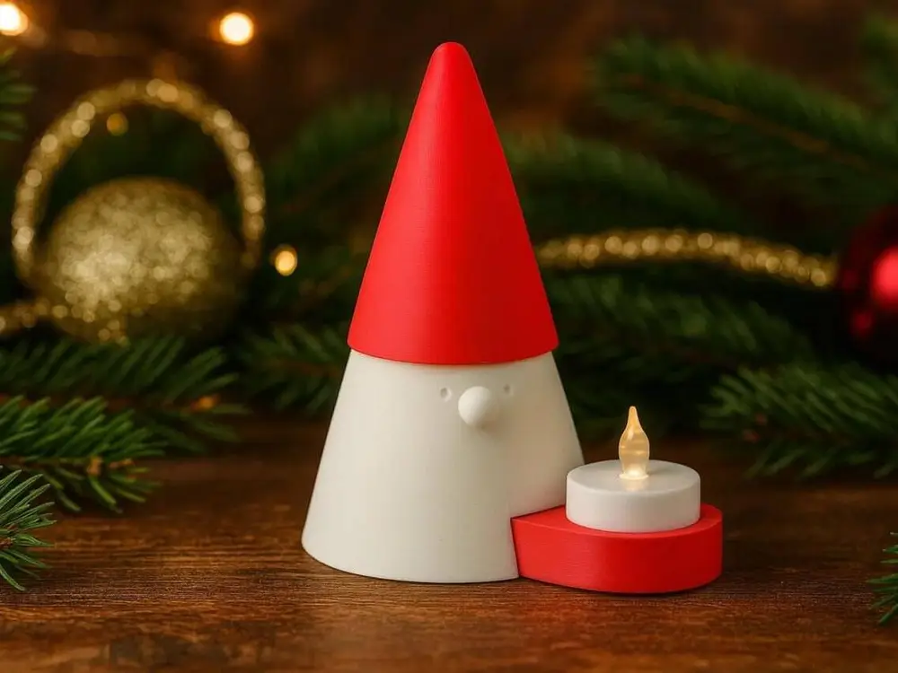 Minimalist Christmas Gnome LED Tealight Holder – Modern Holiday Decor