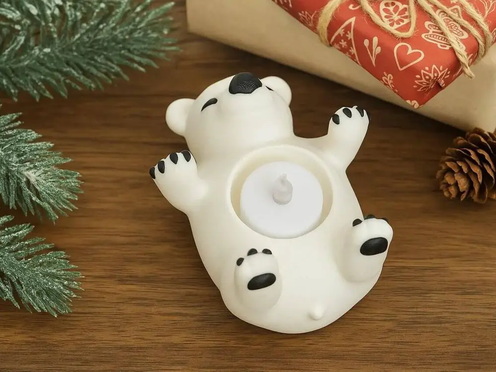 Polar Bear LED Tealight Holder - Cute Christmas Decorative Accent
