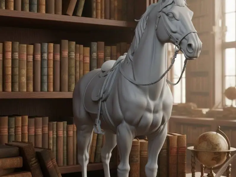 harnessed horse statue